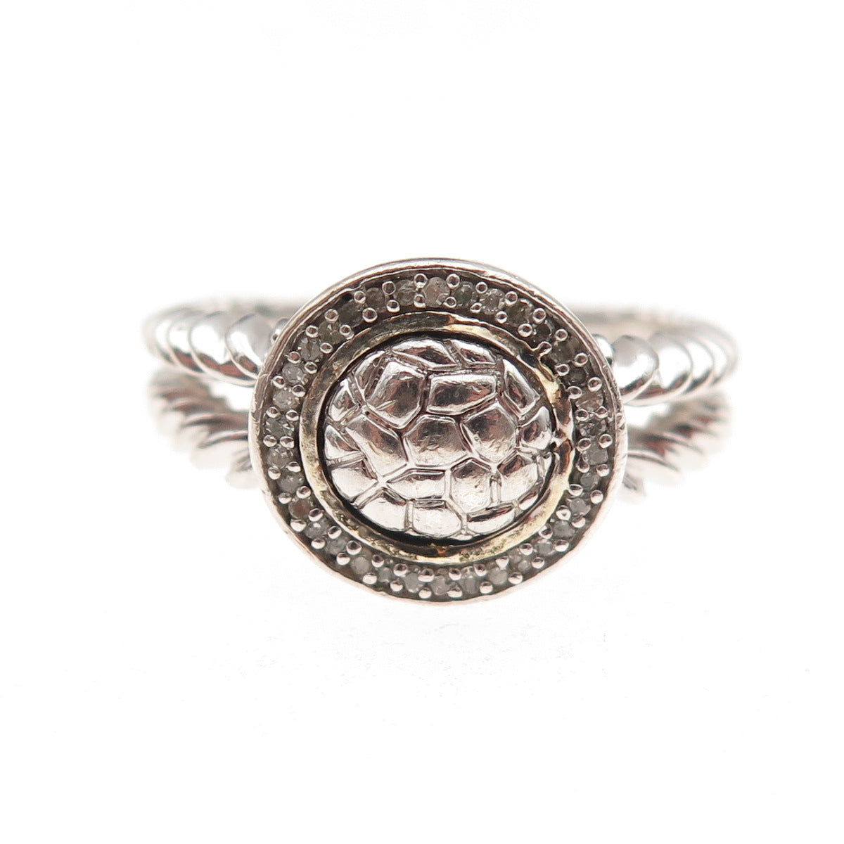 925 Sterling Silver Real Round-Cut Diamond Circle of Life Nugget Ring Size 6.75