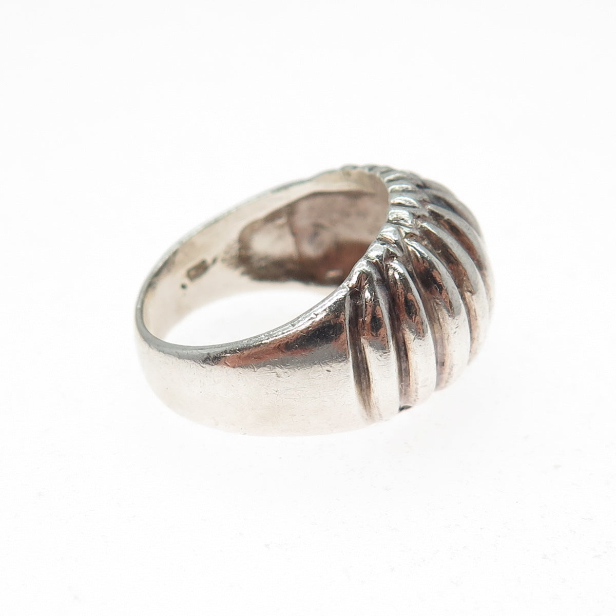 925 Sterling Silver Vintage Modernist Ribbed Dome Ring Size 6.75
