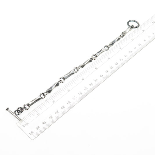 925 Sterling Silver Vintage Modernist Bar Link Oxidized Bracelet 8"