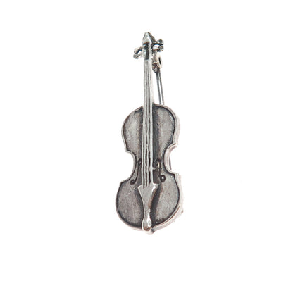 925 Sterling Silver Vintage Violin Music Instrument Oxidized Pin Brooch