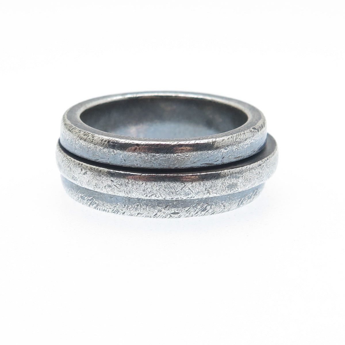 925 Sterling Silver Vintage Modernist Saturn Oxidized Band Ring Size 9.5