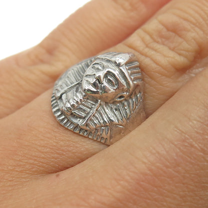 925 Sterling Silver Vintage King Tut Egyptian Pharaoh Ring Size 6.25