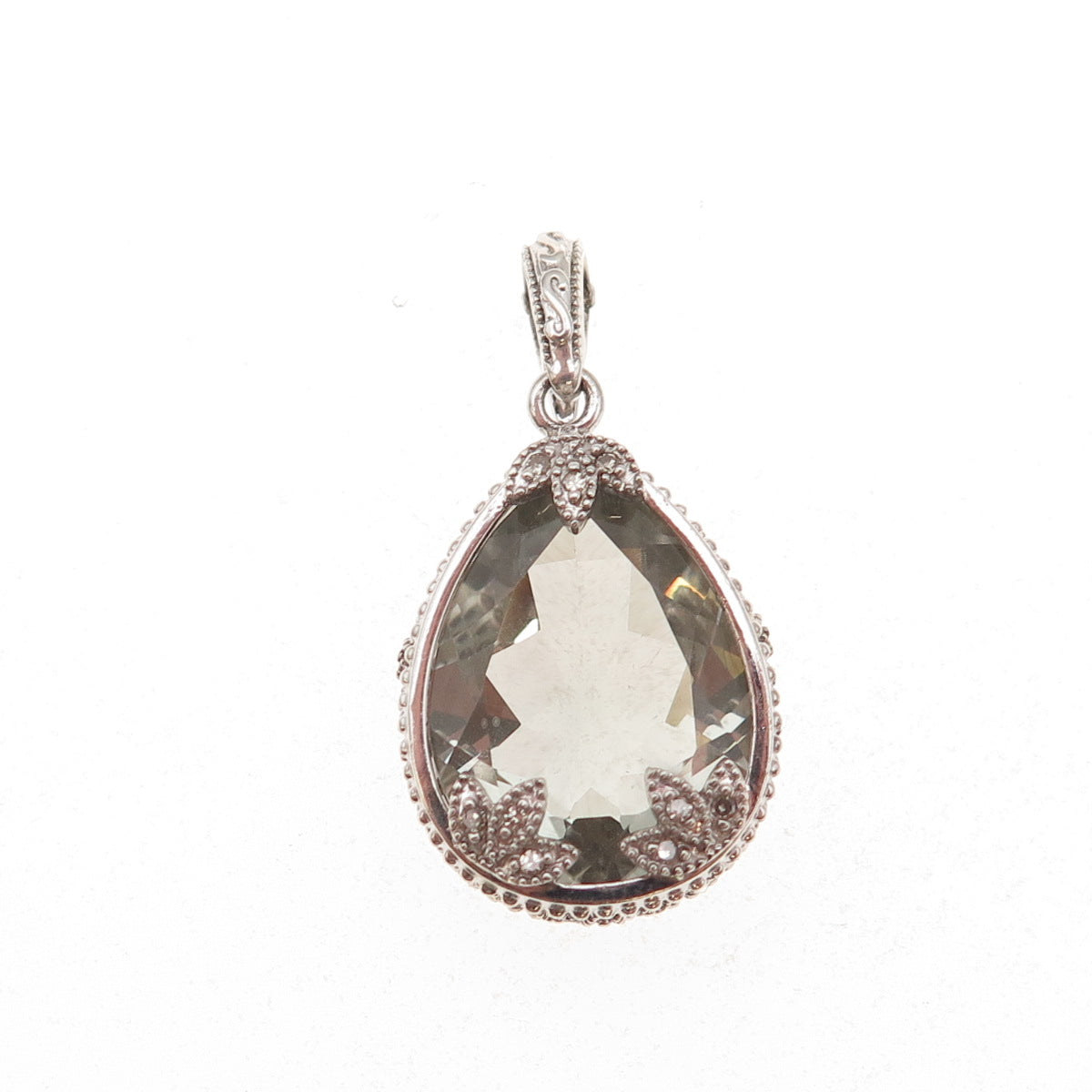 925 Sterling Silver Mexico Real Diamond & Green Amethyst Charm Pendant