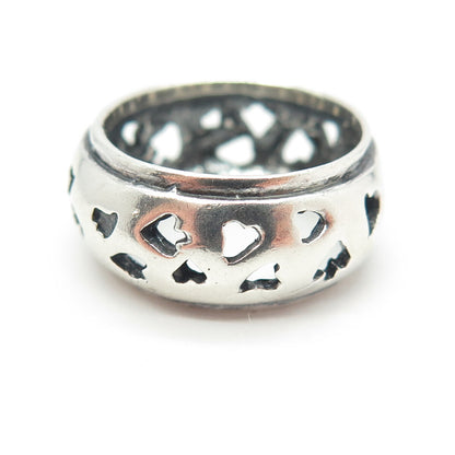 925 Sterling Silver Vintage Spade & Heart Playing Cards Band Ring Size 6.5