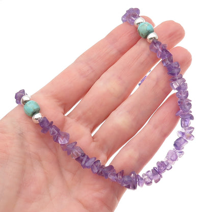 Jay King Desert Rose 925 Sterling Vintage Real Amethyst & Turquoise Necklace 22"