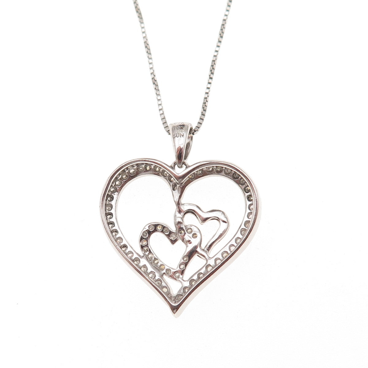 Sun 925 Sterling Silver 10K Gold Real Diamond Couple Heart Chain Necklace 18"