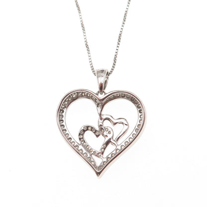 Sun 925 Sterling Silver 10K Gold Real Diamond Couple Heart Chain Necklace 18"