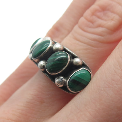 925 Sterling Silver Vintage Real Malachite Beaded Oxidized Ring Size 6