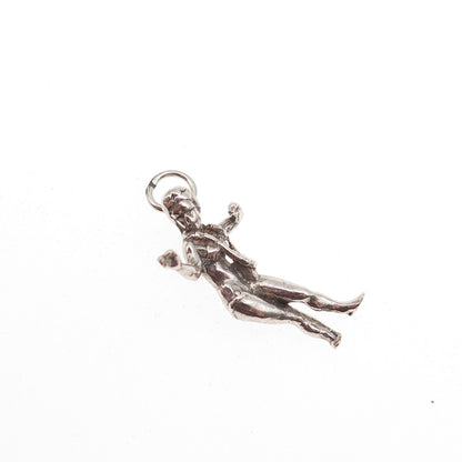 925 Sterling Silver Vintage Hula Dancer Oxidized 3D Mini Charm Pendant