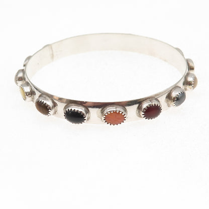 Lenora Begay Navajo Old Pawn 925 Sterling Vintage Multi-Gem Bangle Bracelet 8"