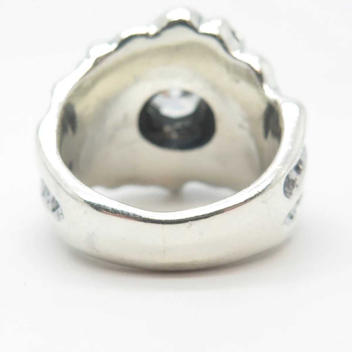 925 Sterling Silver Vintage Round-Cut C Z Modernist Wide Ring Size 9.5