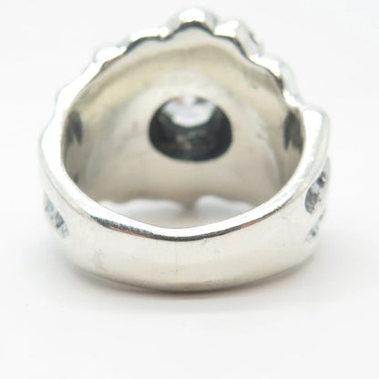 925 Sterling Silver Vintage Round-Cut C Z Modernist Wide Ring Size 9.5