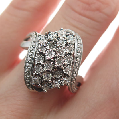 925 Sterling Silver Real Round-Cut Diamond Bohemian Ring Size 8.75