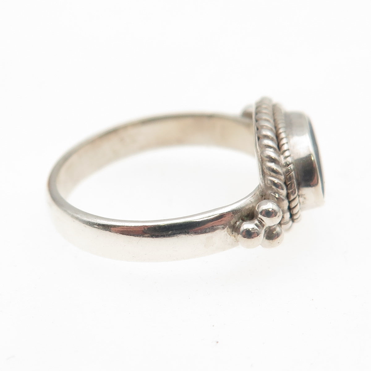 925 Sterling Silver Vintage Real Opal Modernist Beaded Ring Size 5.25