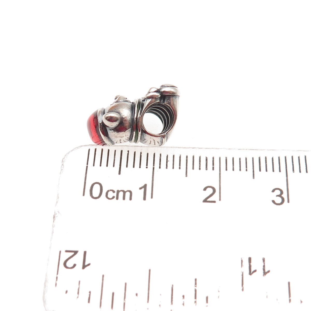 PANDORA 925 Sterling Silver Enamel Christmas Bear Slide Bead Charm