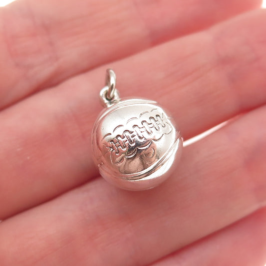 925 Sterling Silver Antique Art Deco Basketball Oxidized Mini 3D Charm Pendant