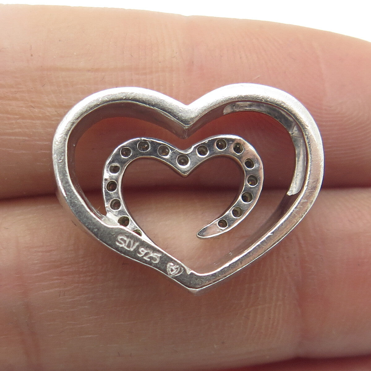 SLV SADYE L VASSIL 925 Sterling Silver Diamond Heart Slide Pendant