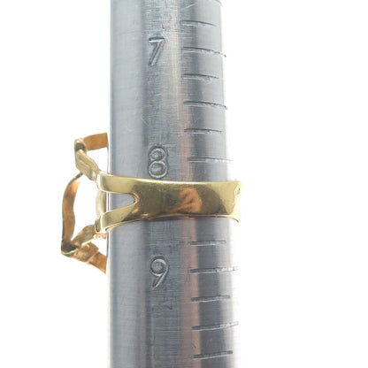 925 Sterling Silver Gold Plated Real Opalite Gem Modernist Wide Ring Size 8.5