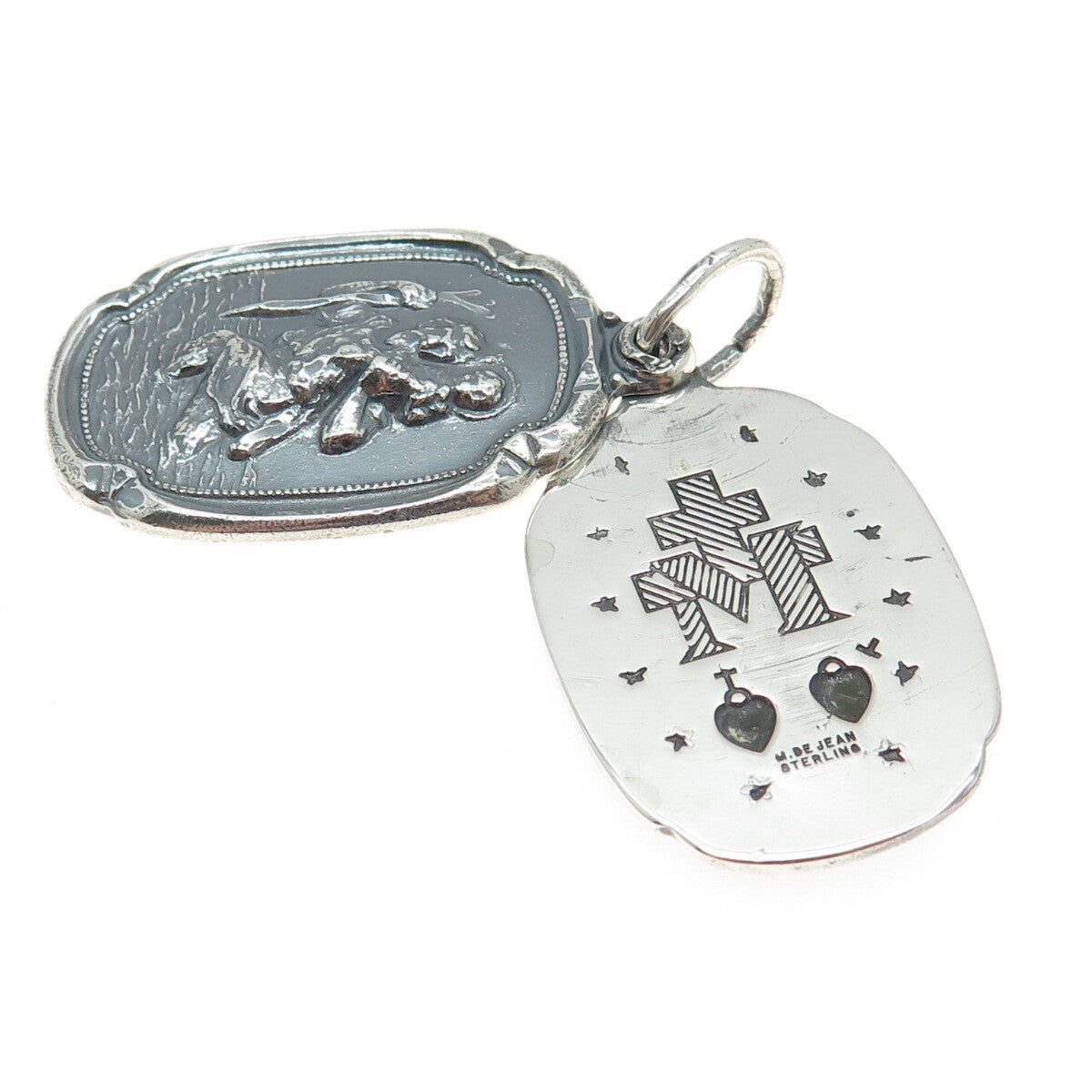 M. DE JEAN 925 Sterling Silver Antique St. Mary & Christopher Slide Pendant