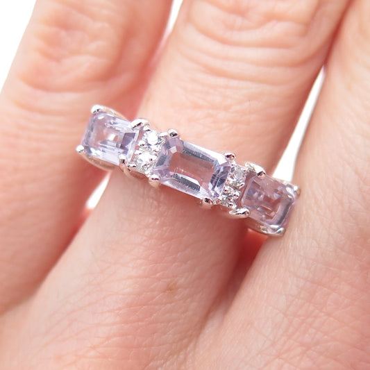 925 Sterling Silver Vintage Real Amethyst & C Z Ring Size 6