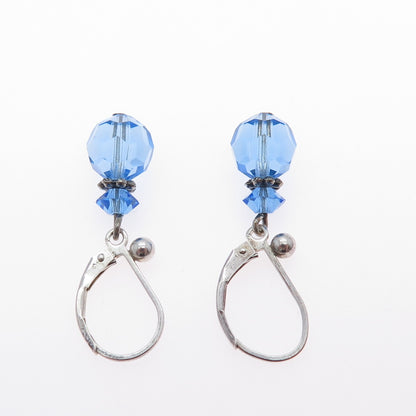 925 Sterling Silver Blue Crystal Dangle Earrings