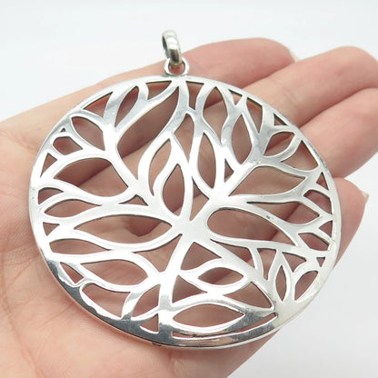925 Sterling Silver Vintage Leaves Round Pendant