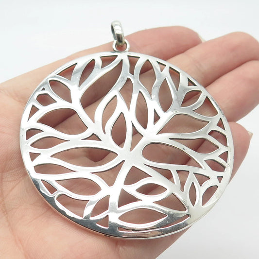 925 Sterling Silver Vintage Leaves Round Pendant