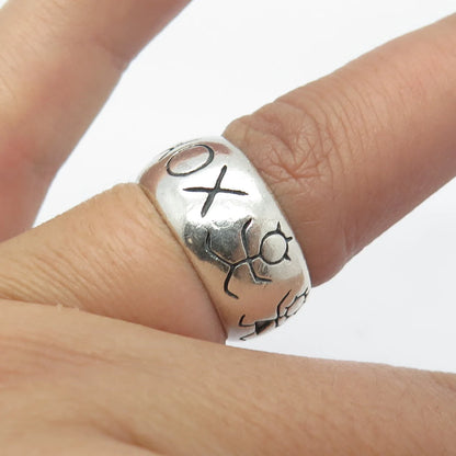 925 Sterling Silver Vintage "XOX" Girl & Boy Band Ring Size 6.25