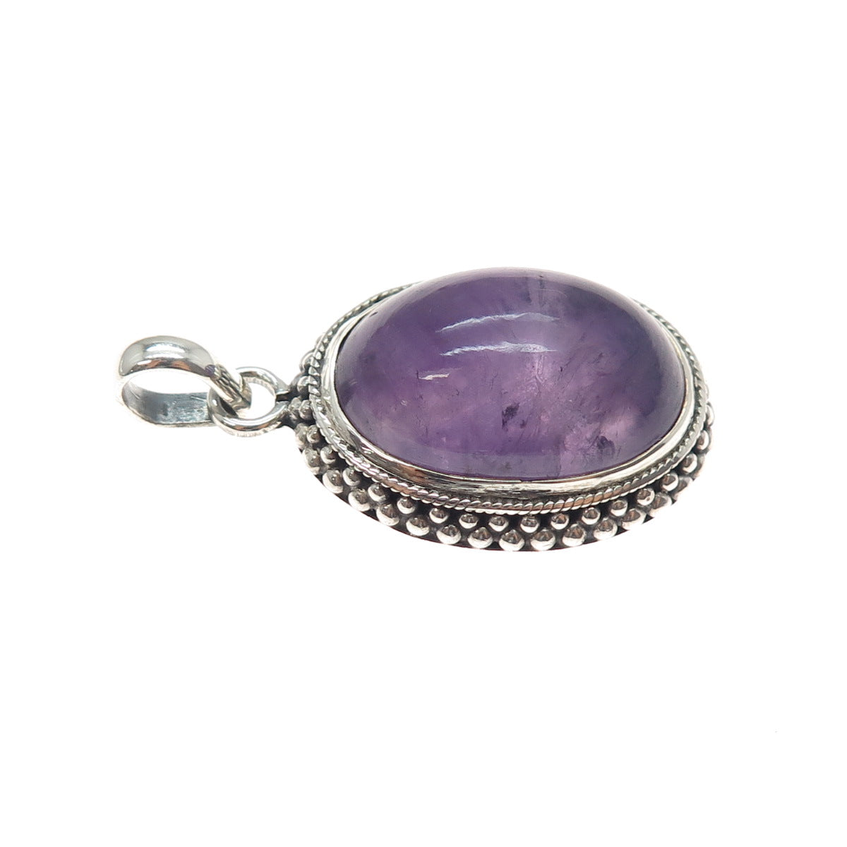 925 Sterling Silver Vintage Real Cabochon Amethyst Charm Pendant