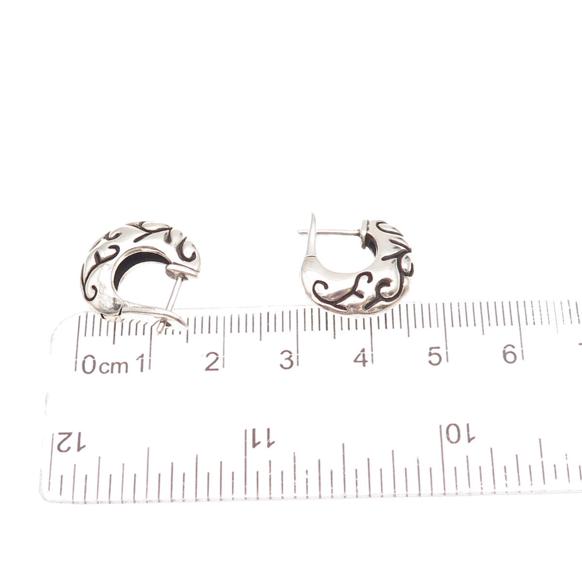 Zina 925 Sterling Silver Vintage Ornate Oxidized Hoop Earrings