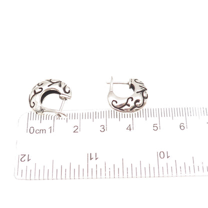 Zina 925 Sterling Silver Vintage Ornate Oxidized Hoop Earrings
