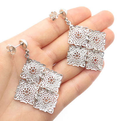 950 Silver Vintage Modernist Floral Dangle Earrings