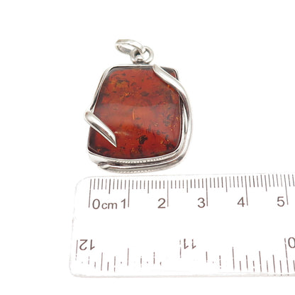 925 Sterling Silver Vintage Real Amber Modernist Oxidized Pendant