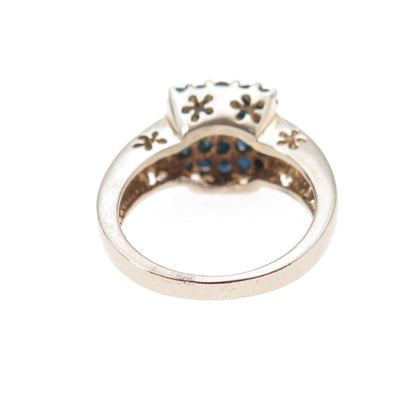 925 Sterling Silver Vintage Real Round-Cut Sapphire Ring Size 6.25