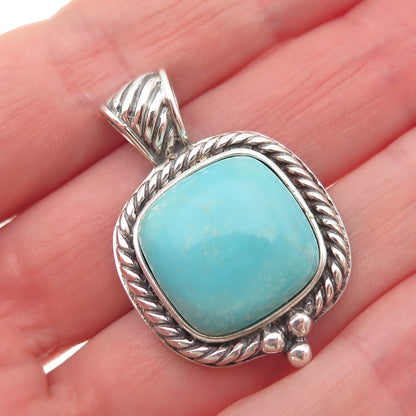 GSJ Gold Stone 925 Sterling Silver Vintage Real Tyrone Turquoise Charm Pendant