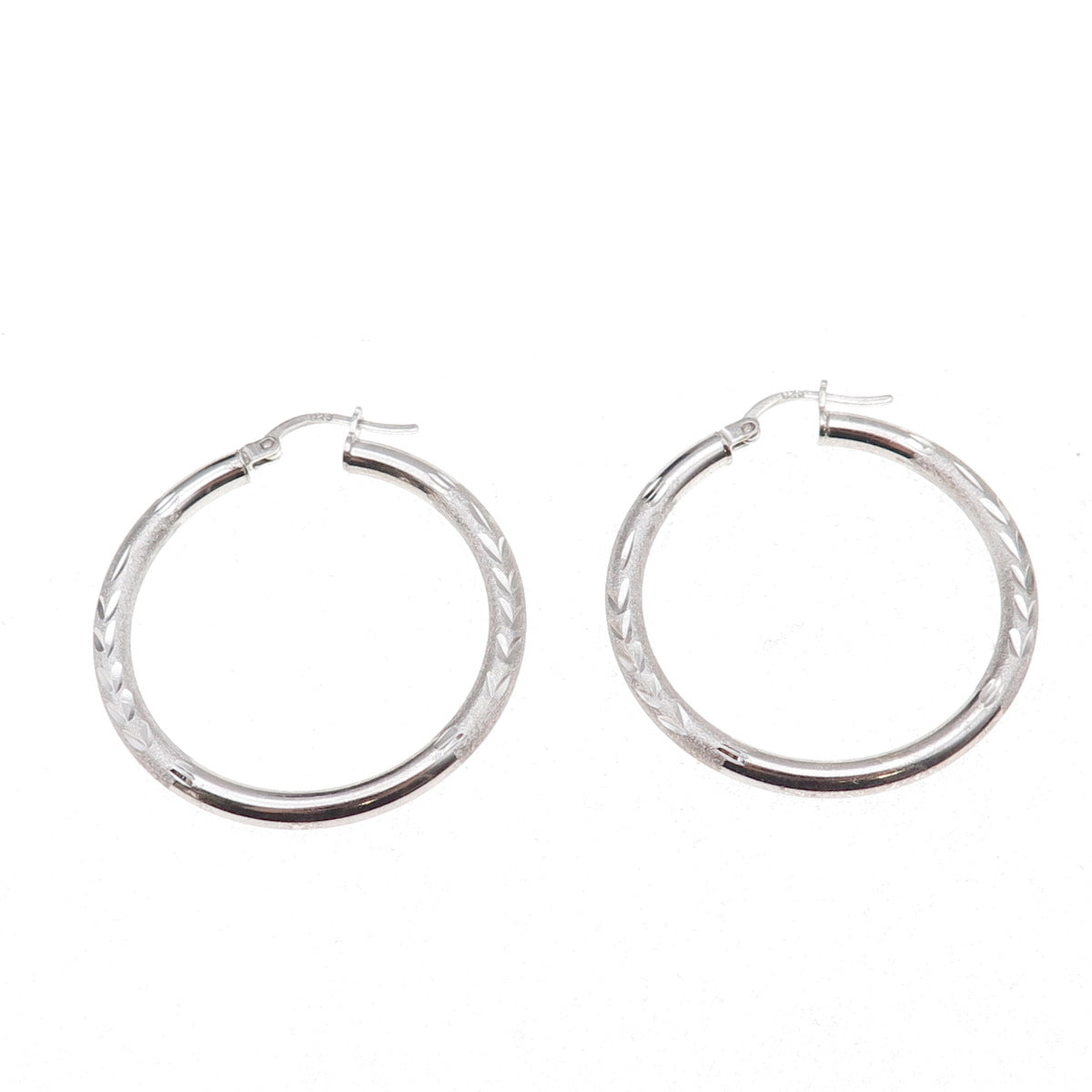 925 Sterling Silver Etched Hoop Earrings