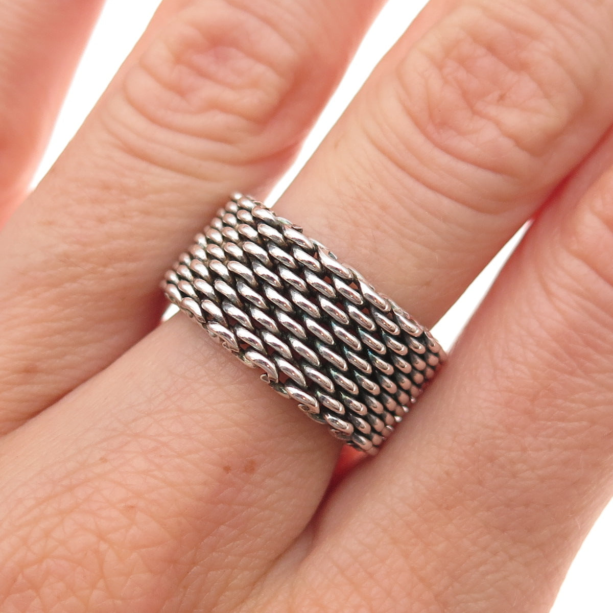 Tiffany & Co. 925 Sterling Silver Vintage Somerset Mesh Band Ring Size 7.75