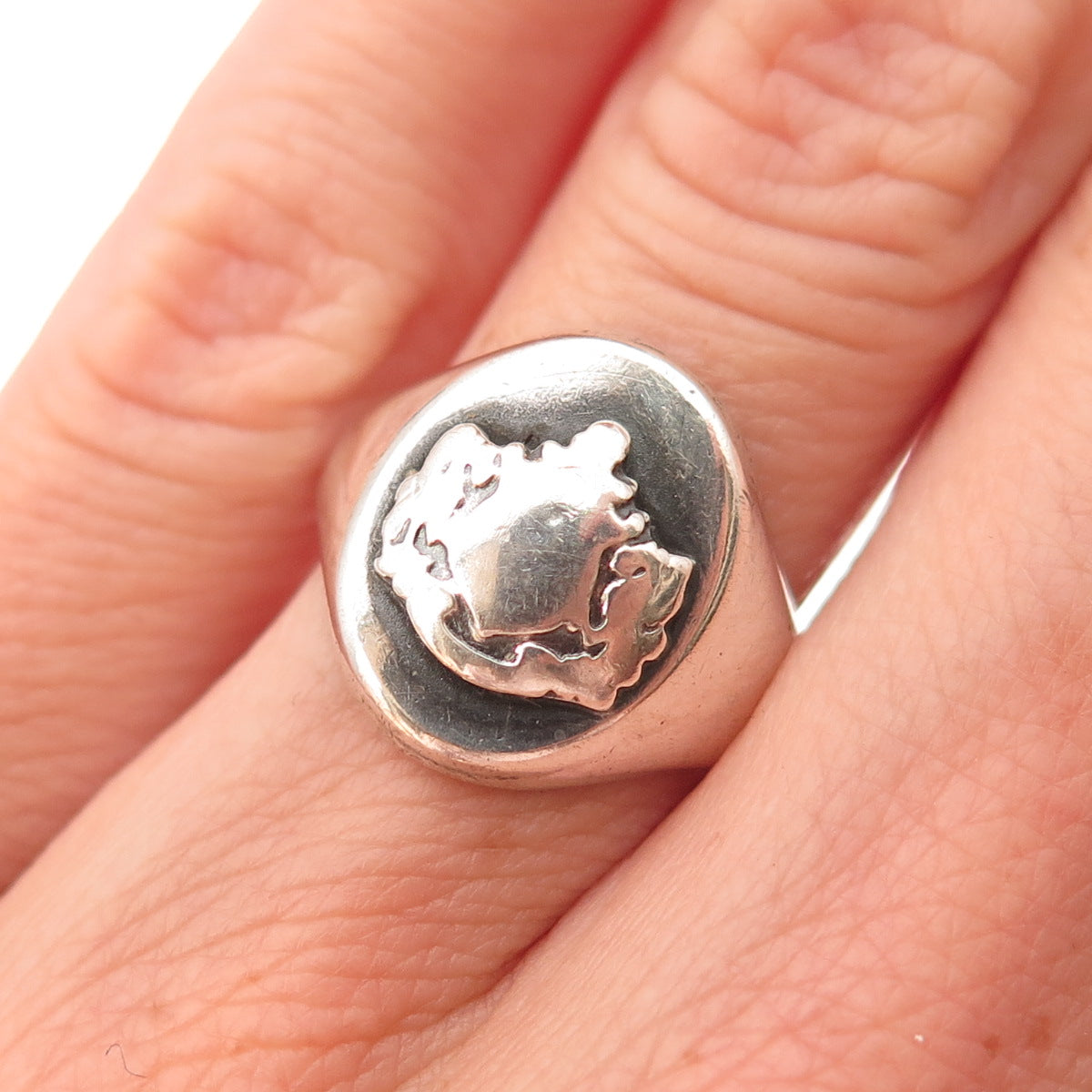 925 Sterling Silver Antique Art Deco Coat of Arms Adjustable Signet Ring Size 6