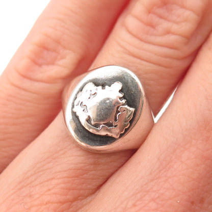 925 Sterling Silver Antique Art Deco Coat of Arms Adjustable Signet Ring Size 6