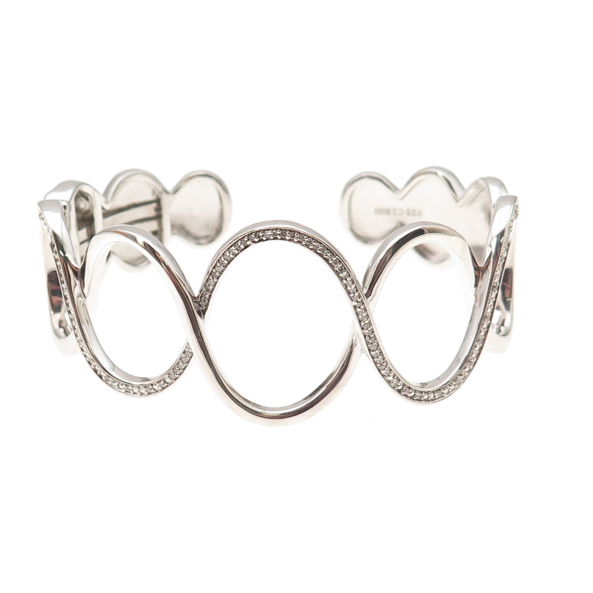 Sun 925 Sterling Silver Round-Cut C Z Infinity Link Adjustable Bracelet 6.25"