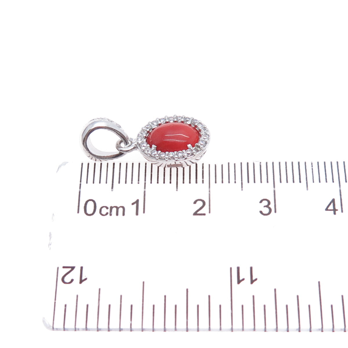 925 Sterling Silver Real Coral & C Z Minimalist Charm Pendant