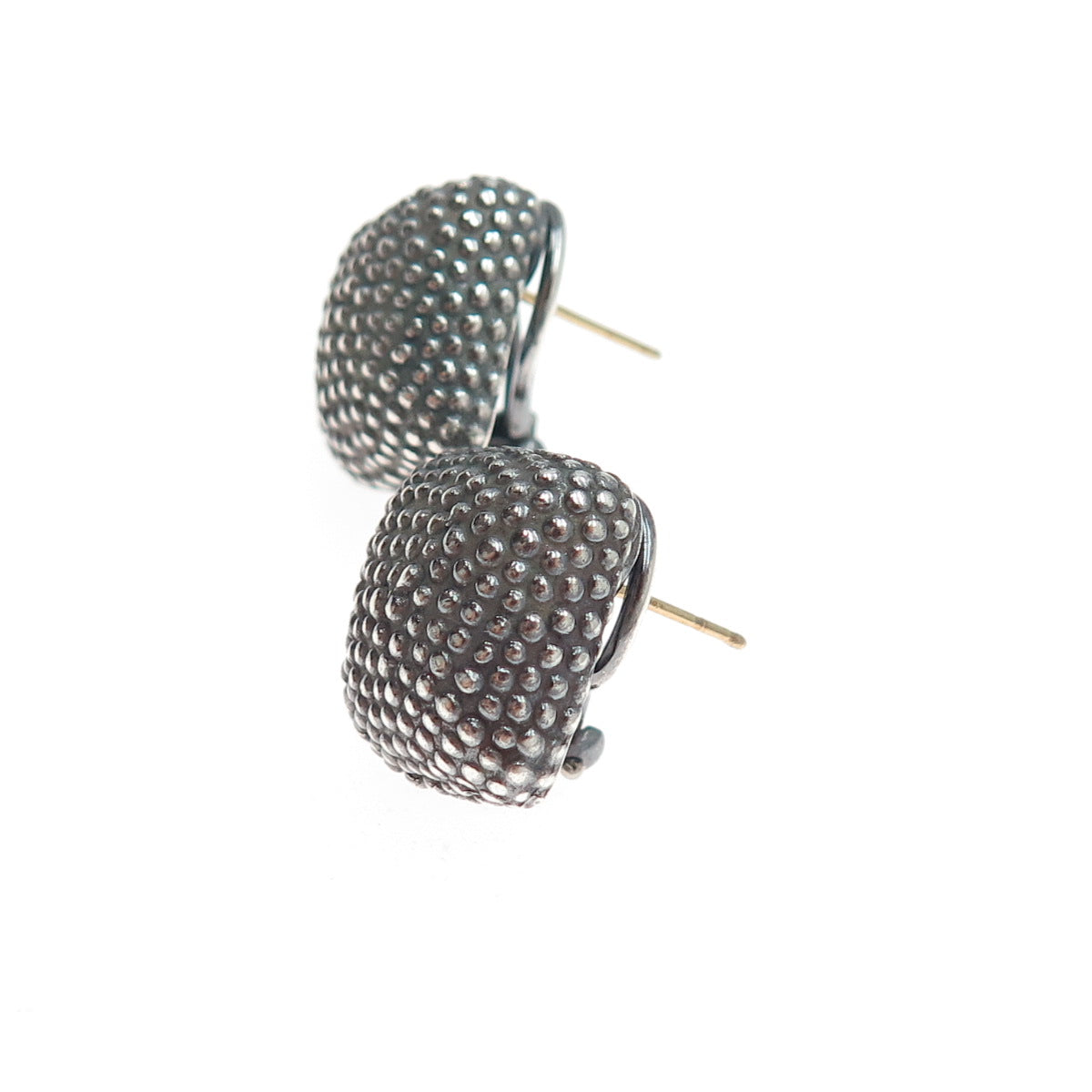 ADORNIS Sterling 18K Gold Posts Vintage Granulated Oxidized Omega Back Earrings