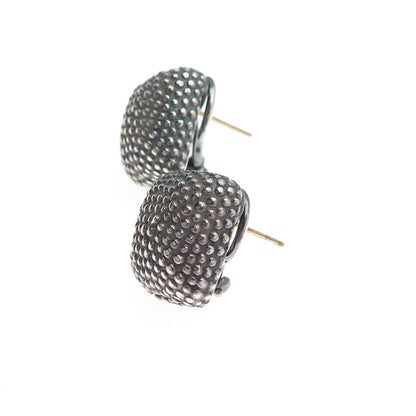 ADORNIS Sterling 18K Gold Posts Vintage Granulated Oxidized Omega Back Earrings
