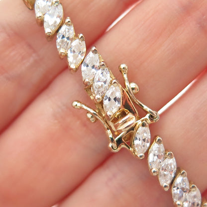 925 Sterling Silver Gold Plated Marquise-Cut C Z Tennis Link Bracelet 7"