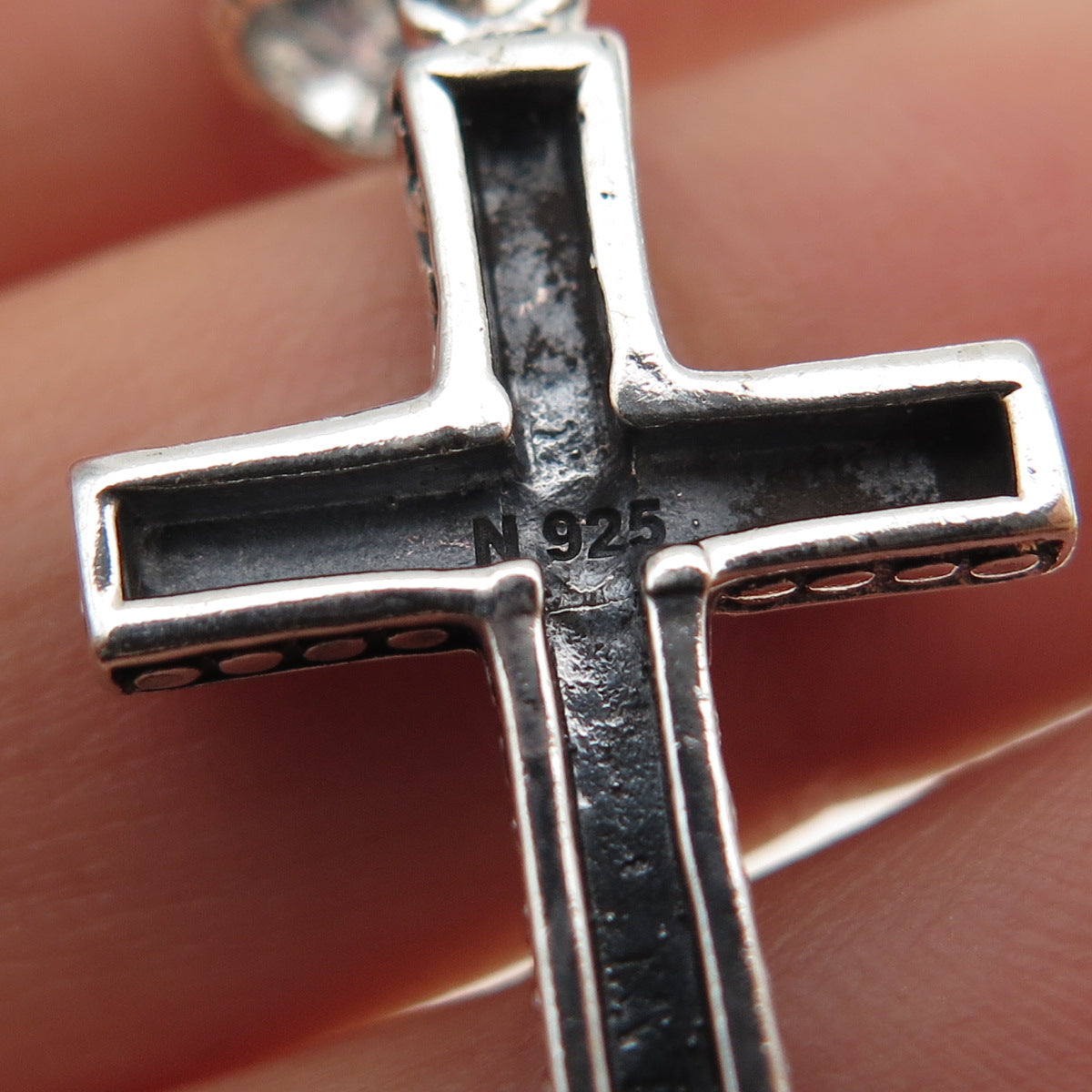 925 Sterling Silver Vintage Granulated Cross Oxidized Charm Pendant