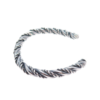 925 Sterling Silver Vintage Modernist Twisted Oxidized Adjustable Bracelet 6.25"
