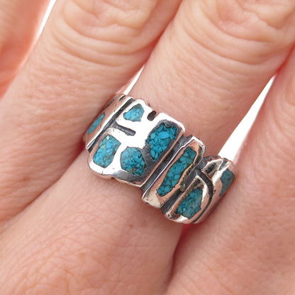 Pacific Jewelry Old Pawn 925 Sterling Silver Vintage Turquoise Inlay Ring Size 8