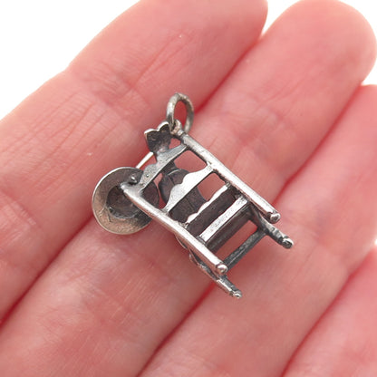 925 Sterling Silver Vintage Spanish Chair w/ Guitar & Hat 3D Mini Charm Pendant