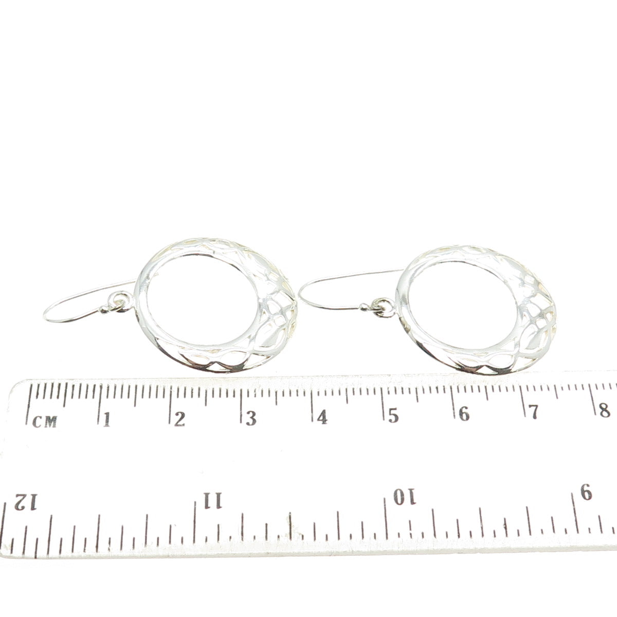 925 Sterling Silver Ornate Crescent Circle Dangle Earrings