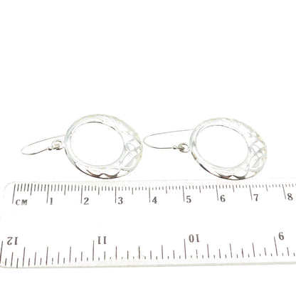 925 Sterling Silver Ornate Crescent Circle Dangle Earrings